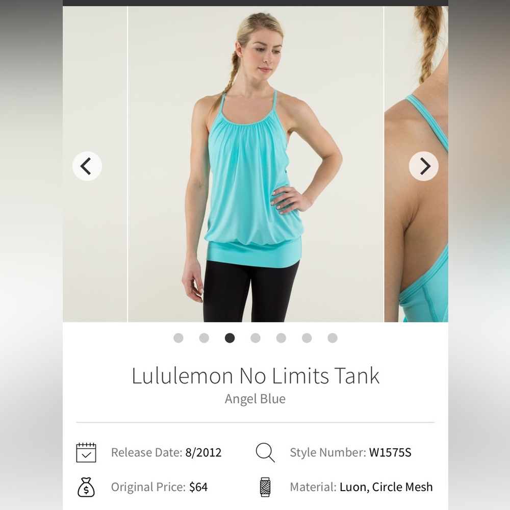Lululemon Athletica Aqua Blue No Limits Tank